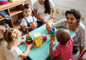 Curious children in montessori